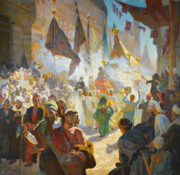 The procession of the Mahmal through the streets of Cairo by Ludwig Deutsch